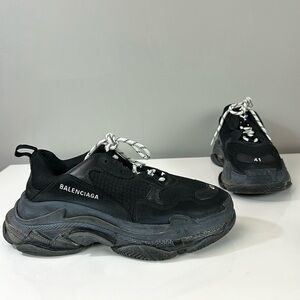 Balenciaga Black and White Triple S-Style Sneakers